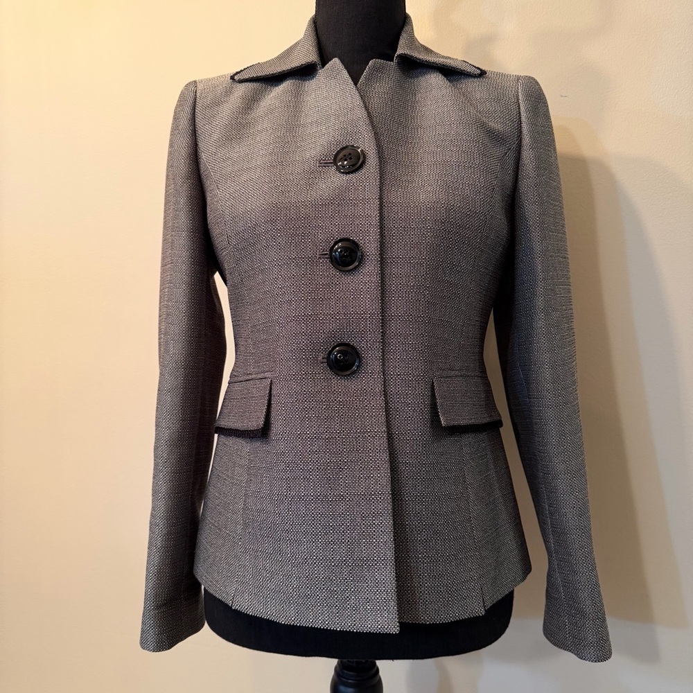 Evan Picone Women’s 2P‎ Gray Black Textured Blazer Trendy Career Business Button
